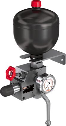 Diaphragm accumulator, 1.4 l, CE, shut-off block NG, unloading: Electrical