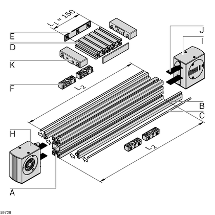 Cam roller guide LF6C, components Drive head LF6C
