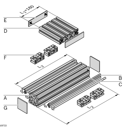 Cam roller guide LF12C, components Clamping profile LF12C L150-3000