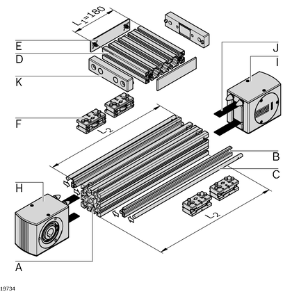 Cam roller guide LF12C, components Return head LF12C