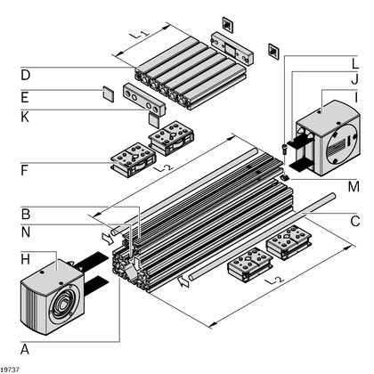 Cam roller guide LF20S, components Toothed belt LF20 L300-50000