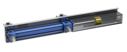 Differential cylinder CD70F25/16-200 with protective housing and connection possibility for load unit in Hydraulix 200